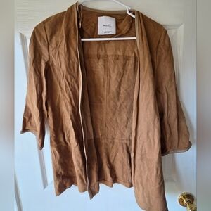 Mango 100% Leather Jacket XS Short Sleeve Cardigan Camel Tan